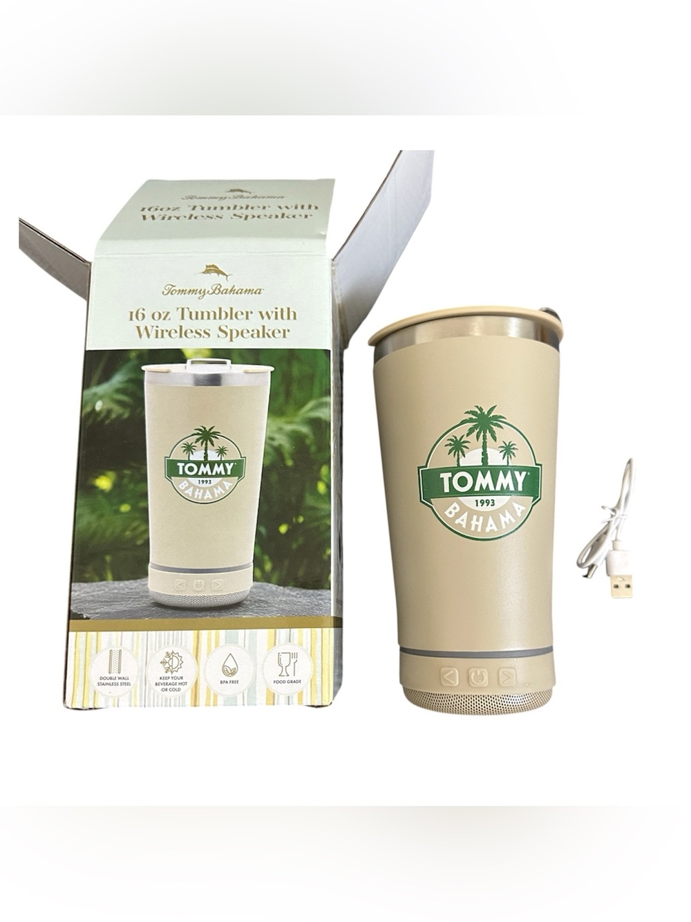 NIB Tommy Bahama 16 oz Tumbler with Wireless Speaker NWT